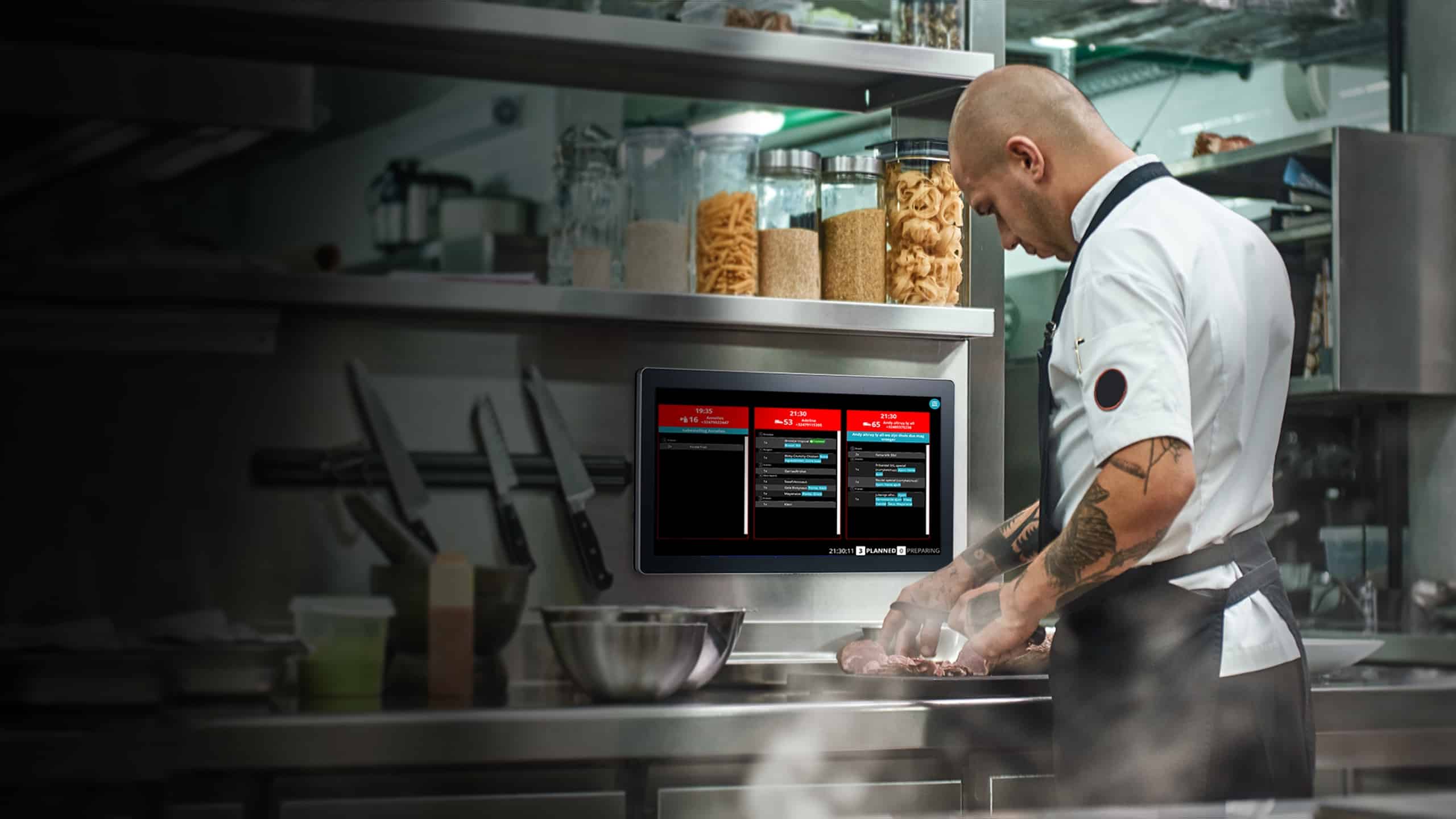 Kitchen Display Systems One2three   One2three Kitchen Display Systems Header Image Screen With Chef In Kitchen 